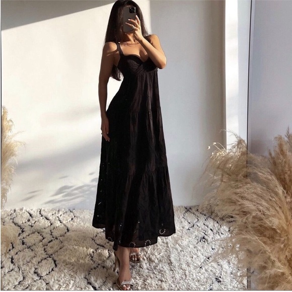 Zara Black Openwork Eyelet Embroidery Dress Size Medium - Picture 5 of 15